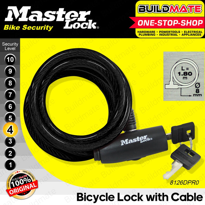 BUILDMATE Master Lock Bicycle Lock with Cable Black / Gray / Blue / Red 1.8mx8mm Anti-Theft Keyed Bike Security Cable Lock SOLD PER PIECE