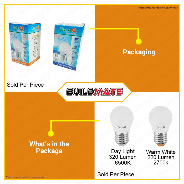OMNI LED Lite Light Bulb G45 3W LLG45E27-3W •BUILDMATE•