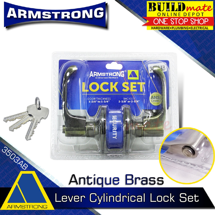 ARMSTRONG Lever Cylindrical Door Knob Lock Set Antique Brass 3503AB •BUILDMATE•