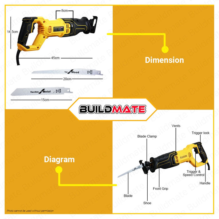 POWERHOUSE Reciprocating Saw Max Cutting 115mm 850W PH-RSW850 •BUILDMATE• PHPT