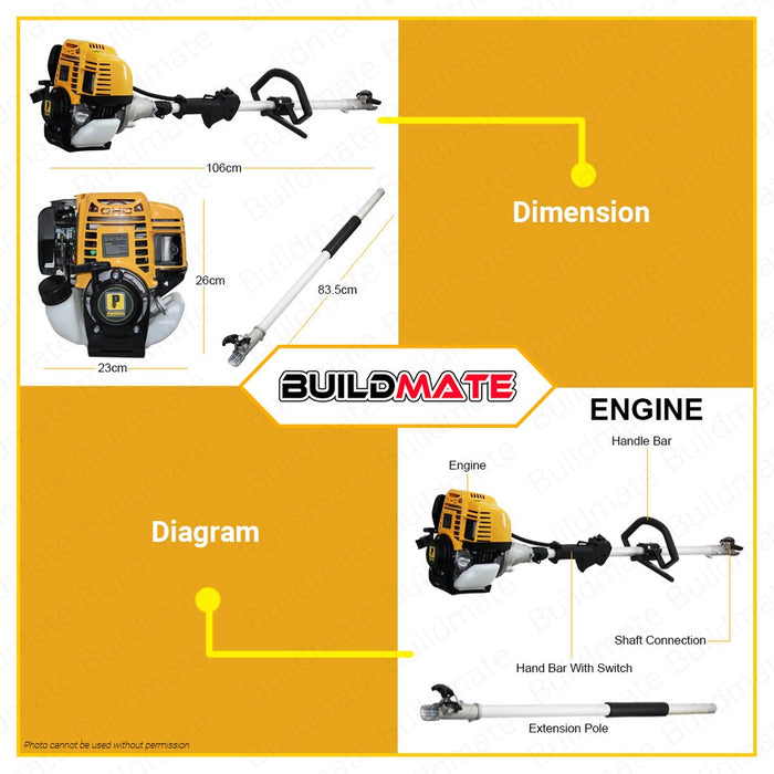 POWERHOUSE 4 IN 1 MULTI FUNCTION 4 STROKE BRUSH CUTTER HEDGE TRIMMER & MINI SAW PH-MFBC-4GX35M PHI