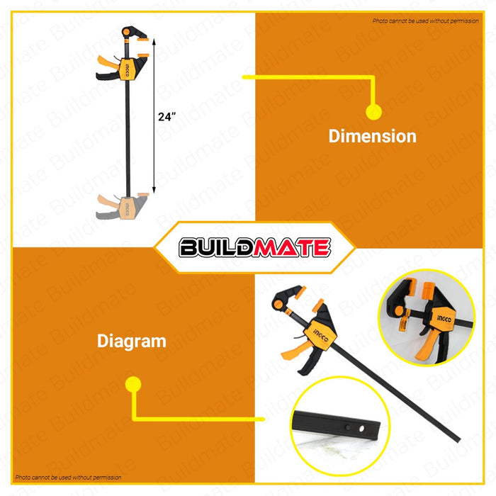 BUILDMATE Ingco Quick Ratchet Bar Clamp 18" - 36' Inch Hand Quick Release Grip Clamp for Woodworking Hand Tools HQBC18801 / HQBC24802 / HQBC36803 - IHT