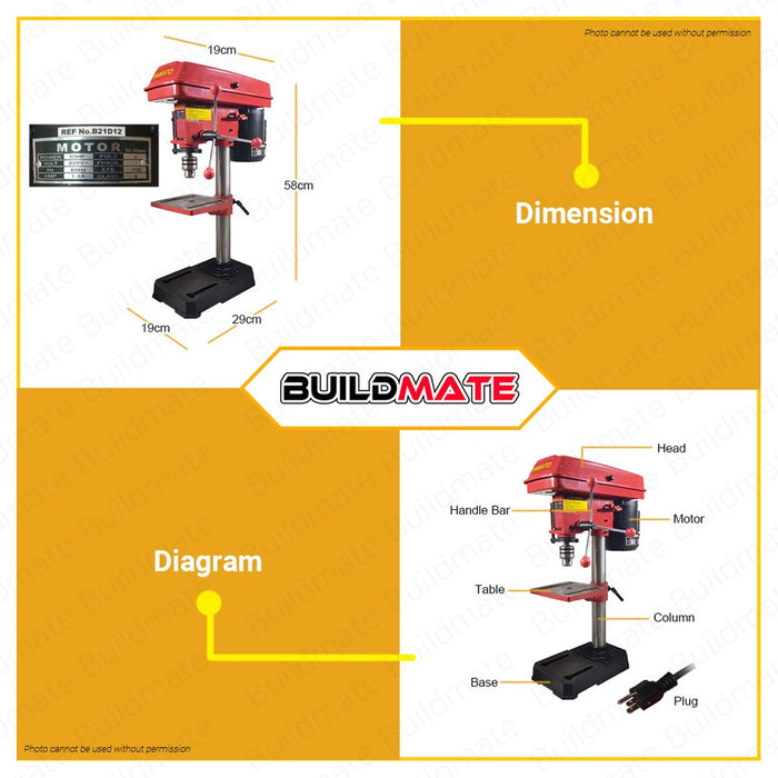 YAMATO JAPAN Pure Copper Heavy Duty Drill Press 13mm 1/2 YDP-13 •BUILDMATE•