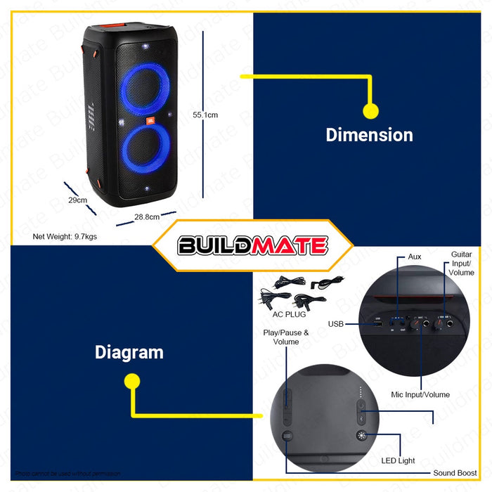 JBL Party Box 100 Rechargeable Wireless Bluetooth Speaker •BUILDMATE•