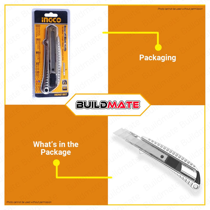BUILDMATE Ingco Snap Off Blade Knife 18mmx100mm Craft Box Cutter Utility Blade Knife - IHT