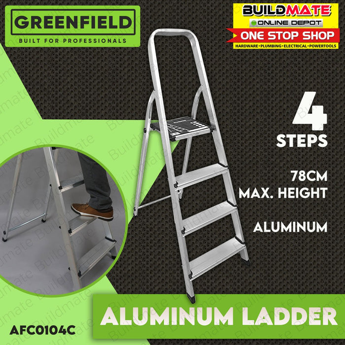 GREENFIELD 4 STEP Aluminum Home Ladder AFC0104C- 06-04-00004 •BUILDMATE•