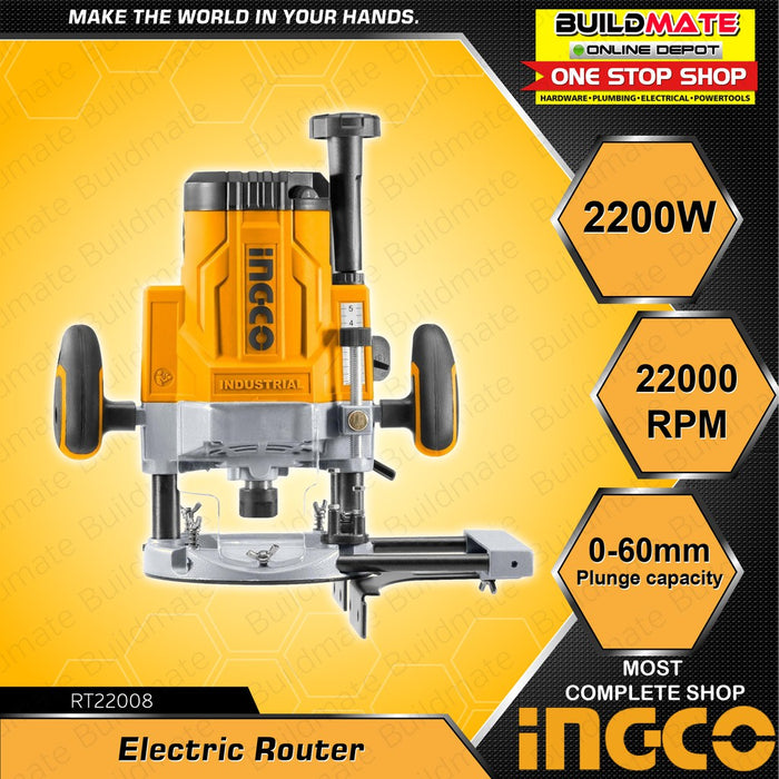 INGCO Industrial Electric Router 2200W RT22008 +FREE TAPEMEASURE & GLO ...
