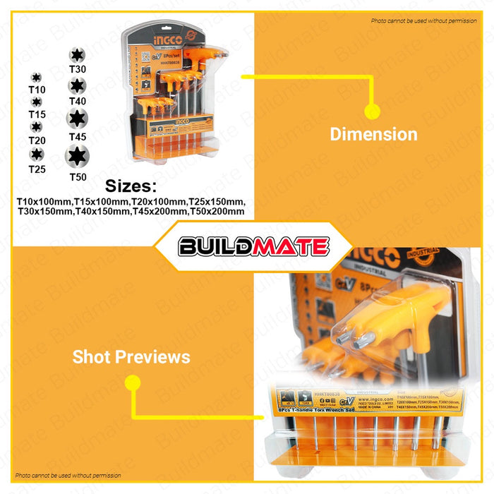 INGCO 8 pcs T-Handle T Handle Torx Wrench Wrenches Set HHKT80838 100% ORIGINAL•BUILDMATE• IHT