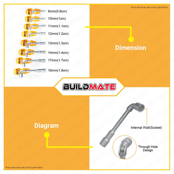 INGCO L-Angled Socket Wrench 8mm, 10mm, 11mm, 12mm, 13mm, 14mm, 17mm, 19mm SOLD PER PIECE IHT