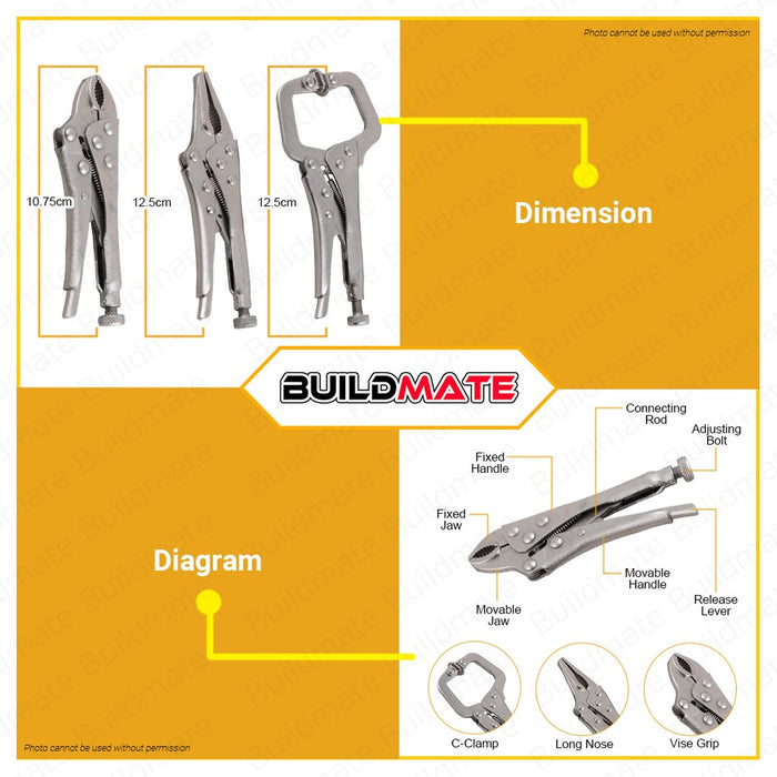 Hoteche Mini Locking Plier 3pcs 5" inches Cr-V HTC-112001 •BUILDMATE•