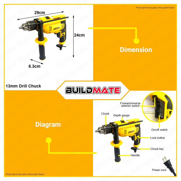 POWERHOUSE Impact Drill 13mm 720W PHB-IMPACT-720S •BUILDMATE• PHPT