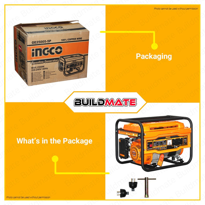 INGCO GASOLINE GENERATOR 2.5KVA GE25005-5P •BUILDMATE• IPT