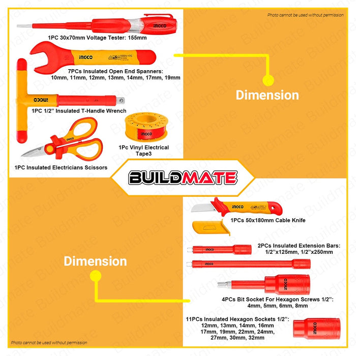 INGCO 41 PCS Insulated Hand Tools Set HKITH4101 ORIGINAL 1000V VDE/GS Certification •BUILDMATE• IHT