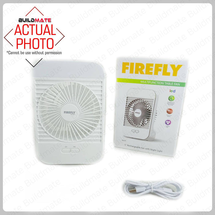 BUILDMATE Firefly Rechargeable 5" AC / DC Fan with Night Light 10W Multifunction Portable Table USB Personal Cooling Fan FEL651