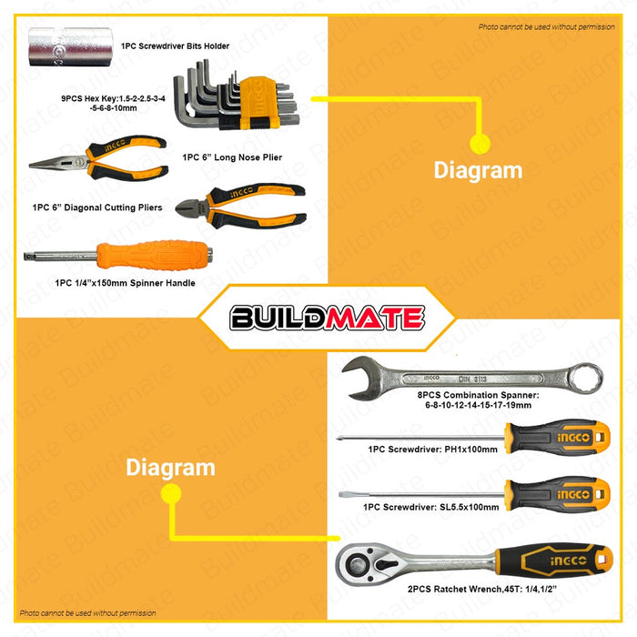 INGCO Hand Tools Set 100 PCS/SET HKTHP1001 100% ORIGINAL / AUTHENTIC •BUILDMATE• IHT