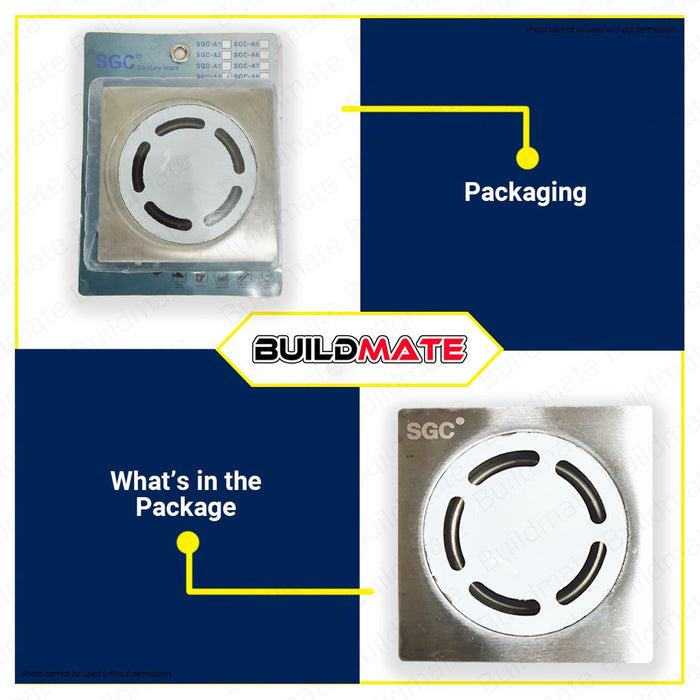 S.G.C. Stainless Floor Drain Drainer Strainer 4" x 4" inches A4 •BUILDMATE•