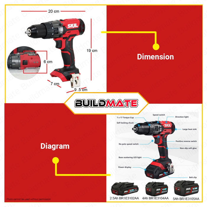 SKIL Cordless Drill/Driver 20V CD1E3020CA BARE UNIT ONLY •BUILDMATE•