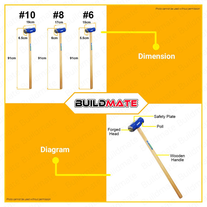 Everest Heavy Duty Sledge Hammer With Wooden Handle Set #6 #8 & #10 [SOLD PER PIECE] •BUILDMATE•