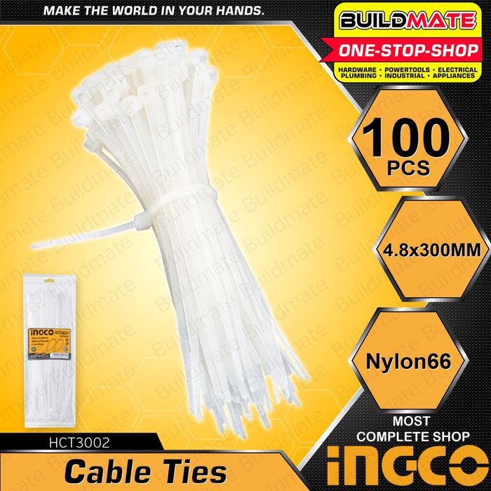 INGCO 12" 300mm Heavy Duty Cable Tie White 100pcs/Set Cable Ties Locking Zip HCT3002 •BUILDMATE• HT2