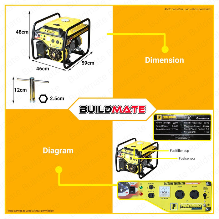 POWERHOUSE ENERGIE SERIES GASOLINE GENERATOR RECOIL START 1.8 KW KVA PH-ENERGIE-7500-GAS •BUILDMATE• PHI