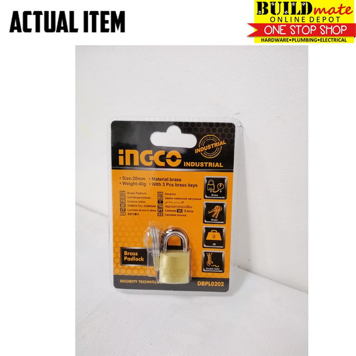 BUILDMATE Ingco Brass Padlock 20mm / 40mm with 3PCS Brass Key Keyed Security Lock Anti-Theft • IHT