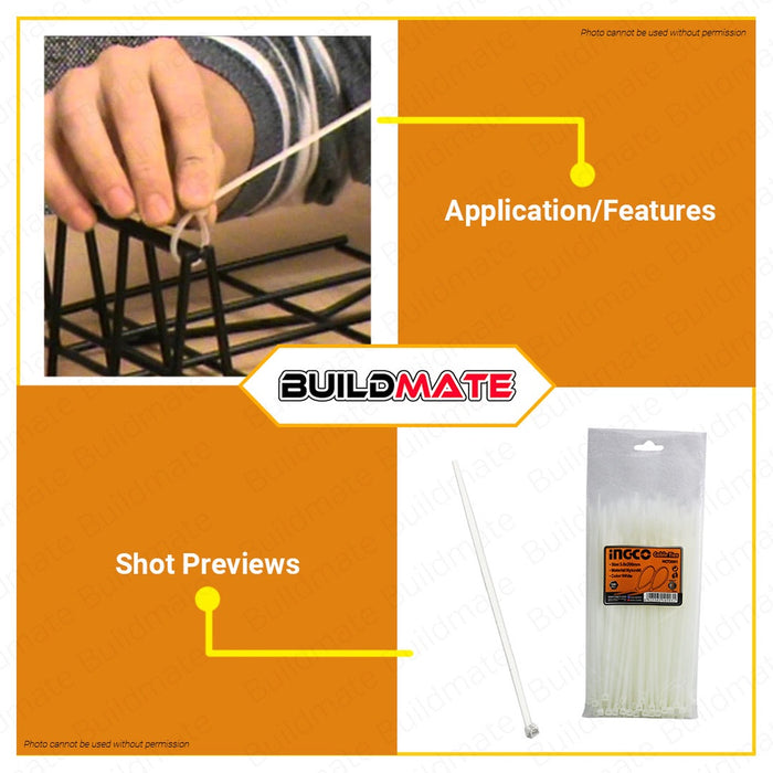 INGCO 8" Nylon Cable Tie White 200mm 100pcs/Set HCT2001 100% ORIGINAL / AUTHENTIC •BUILDMATE• HT2