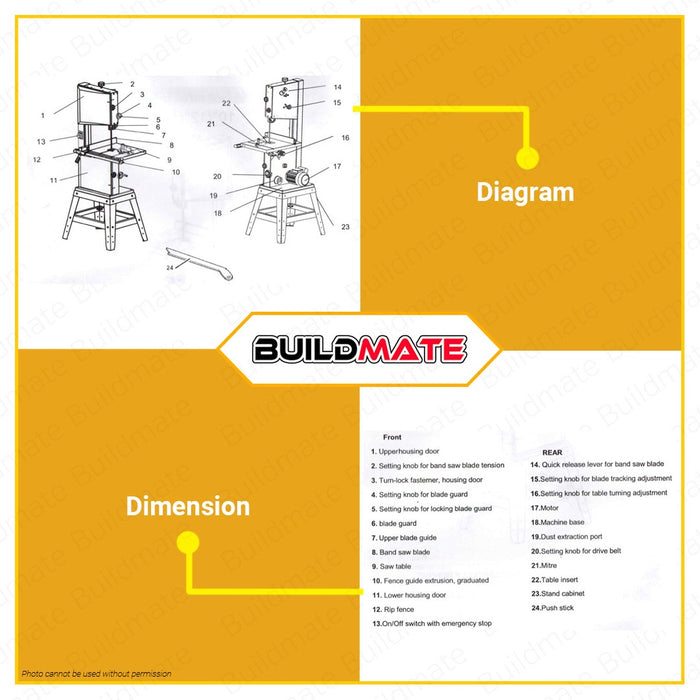 Powerhouse Wood Band Saw Machine Cutting Machine 14" Inches 1200W PH-WBS-1200HD •BUILDMATE• PHPT