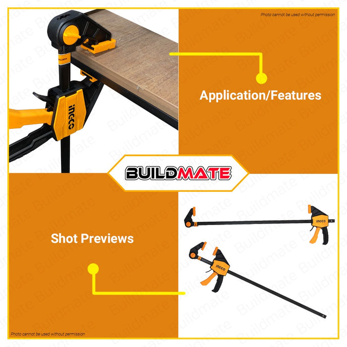 BUILDMATE Ingco Quick Ratchet Bar Clamp 18" - 36' Inch Hand Quick Release Grip Clamp for Woodworking Hand Tools HQBC18801 / HQBC24802 / HQBC36803 - IHT
