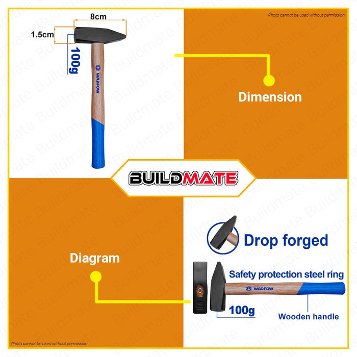 WADFOW 100g Machinist Hammer Hardwood Handle Drop-forged Hammerhead Steel WMB1301 •BUILDMATE• WHT
