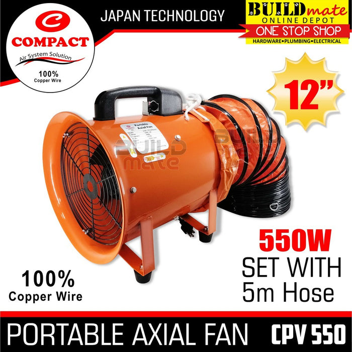 COMPACT 12" Portable Axial Fan Industrial Air Blower Ventilator CPV-550 (WITH 5M Hose) •BUILDMATE•