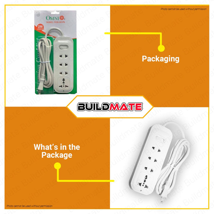 BUILDMATE Omni Extension Cord Set with Universal Outlet & Switch 10A 250V Heavy Duty Power Strip WER-103-PK
