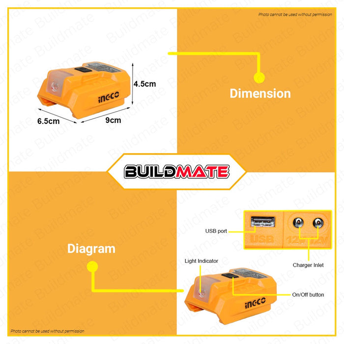 INGCO Cordless LI-ION Lithium Ion USB A Charger Power Bank 20V CUCLI2022 +FREE •BUILDMATE• IPT