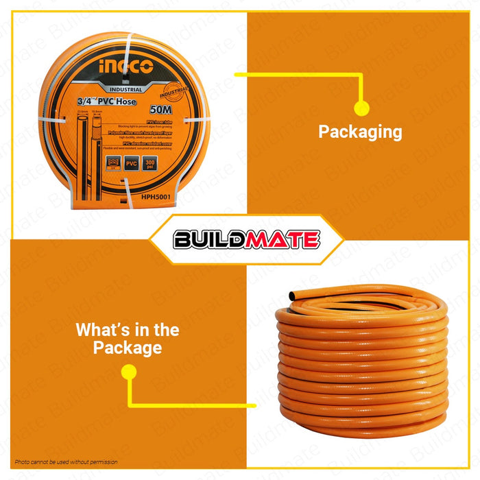 INGCO 3/4" PVC Hose 50m 300PSI For Gardening High Quality HPH5001 •BUILDMATE• IHT