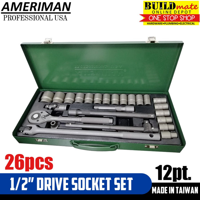 Ameriman 1/2" Drive Socket 26PCS/SET •BUILDMATE•