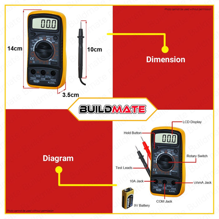 MARS Tools Digital Multimeter Multi Meter Tester Volt Meter Ammeter Ohmmeter 1999 Counts 2205-43