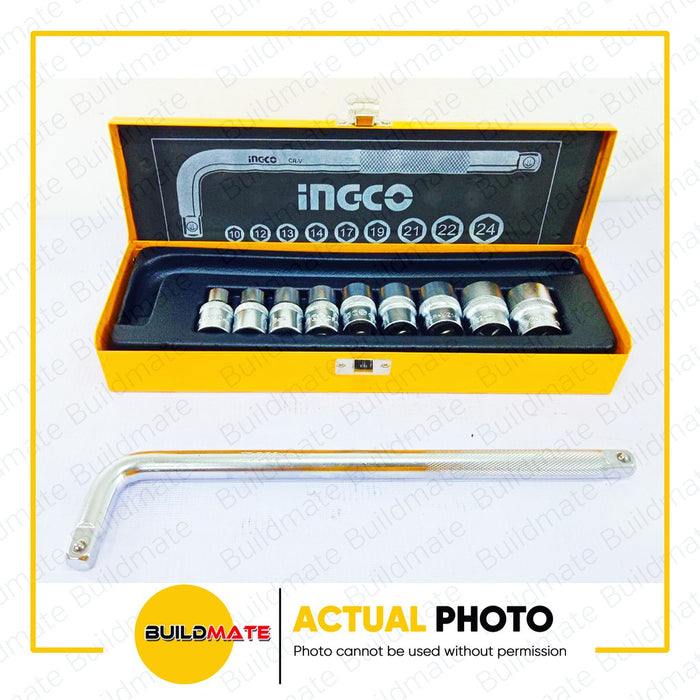 INGCO 10PCS/SET Socket Set 1/2" CR-V HKTS12101  •BUILDMATE• IHT