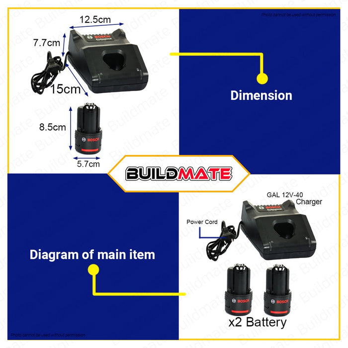 BOSCH Professional Starter Kit Charger Set with 2X GBA 12V 2.0AH BATTERY + G 1600A01B8W1 •BUILDMATE•