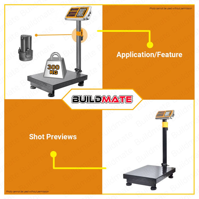 INGCO Lithium Ion Cordless Battery Operated Weighing Scale 12V 100KG & 300KG LED Wireless Digital Screen With Battery & Charger CES1267 | CES1245 •BUILDMATE• ICPT