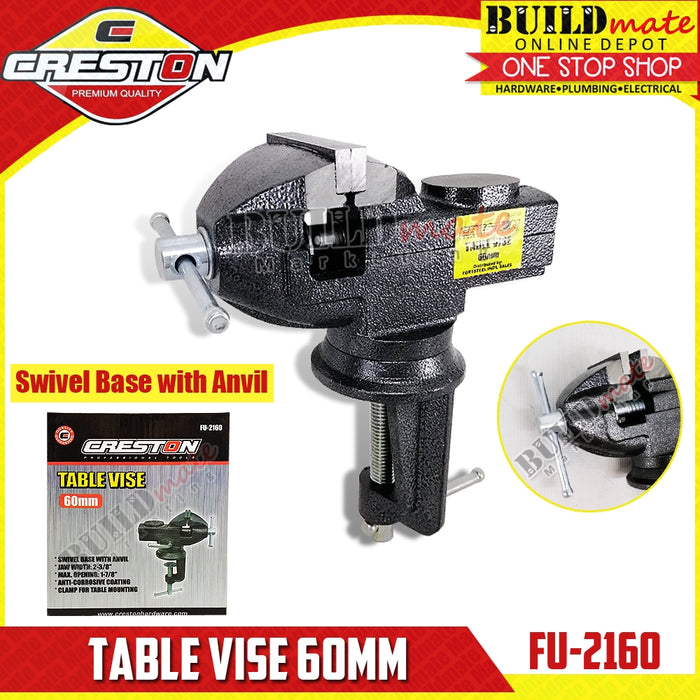 CRESTON Table Vise 60mm Swivel Base with Anvil FU-2160 •BUILDMATE•
