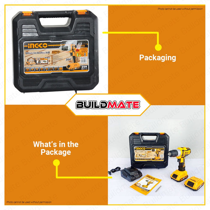 INGCO Original Cordless Drill SUPER SELECT Lithium-Ion 20V CDLI200215 •BUILDMATE• IPT