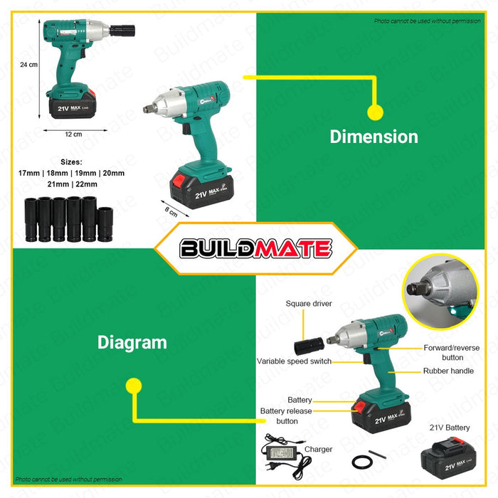 MAILTANK Cordless Impact Wrench 21V with LED Worklight SH218 •BUILDMATE•