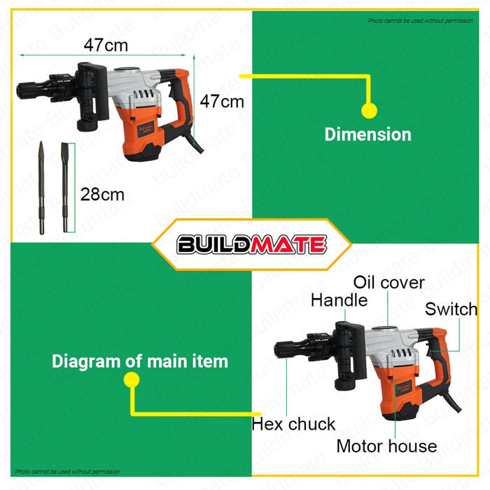 HOYOMA JAPAN Demolition Jack Hammer with Carrying Case 1350W HT-DH1350 •BUILDMATE• HPT