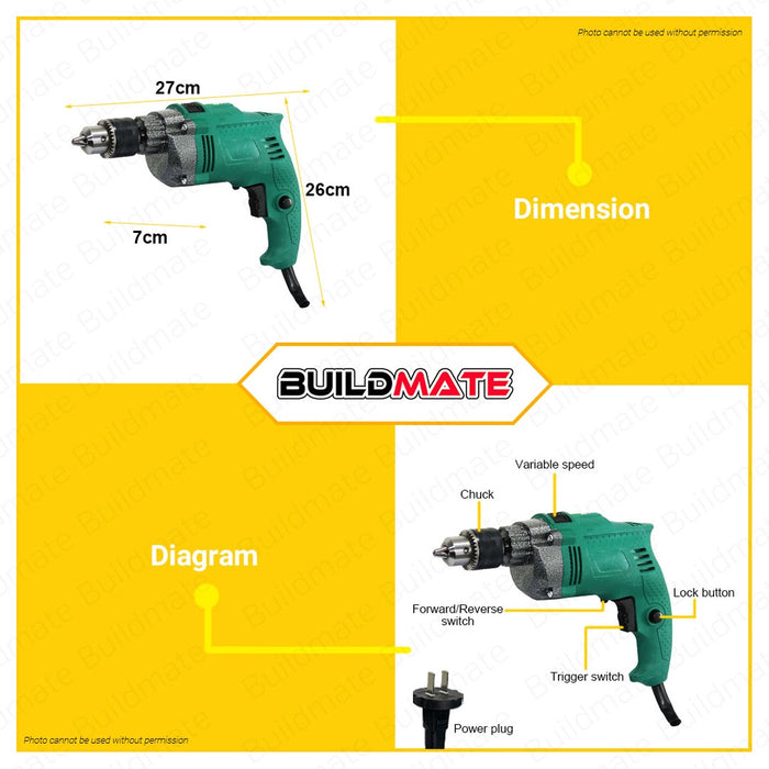 MKT Electric Impact Hammer Drill Tool Set Kit with Accessories and Case 450W 66138 •BUILDMATE•