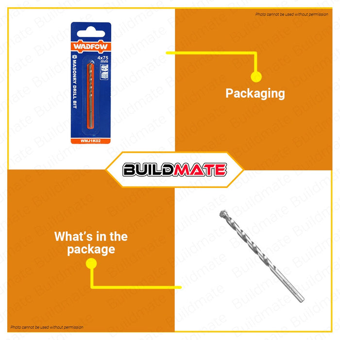 WADFOW Masonry Drill Bit 4mm x 75mm For Concrete Drill Bit Hand Tool WMJ1K02 •BUILDMATE• WHT