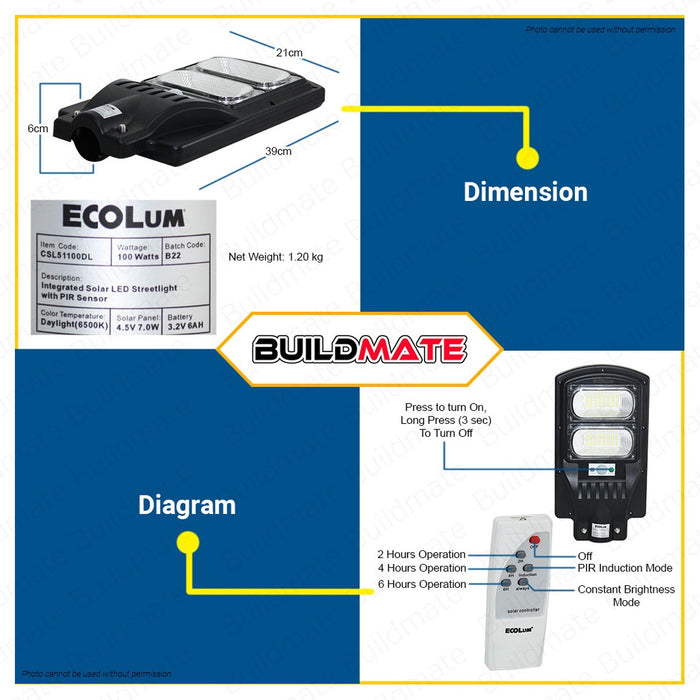 ECOLUM FIREFLY Solar LED Light Streetlight 100W CSL51100DL | 150W CSL51150DL •BUILDMATE•