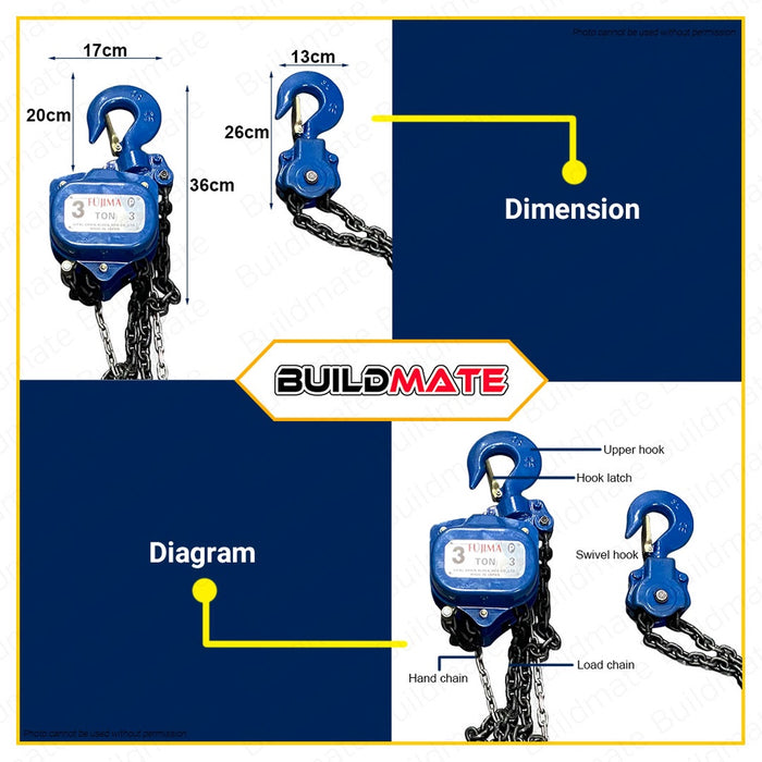 FUJIMA JAPAN Chain Block 3 TONS 3T FT-CB3T •BUILDMATE•