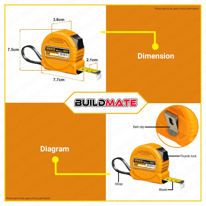 INGCO Steel Measuring Tape 3M | 5M | 8M With Metric And Inch SUPER SELECT [SOLD PER PIECE] HT2
