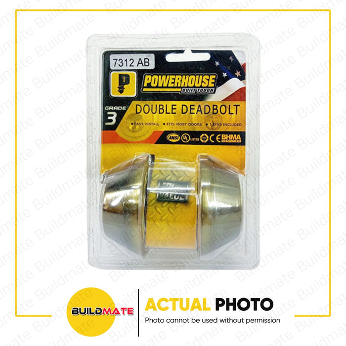 POWERHOUSE PRO SERIES &nbsp;Double Deadbolt PH7312ABDD Antique Brass Finish US5 •BUILDMATE• PHDH