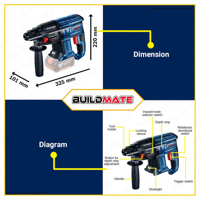 Bosch Lithium Ion Li-Ion Cordless Rotary Hammer Drill Solo w/ Case 18V GBH 180-LI EC 06119111K0 BLC