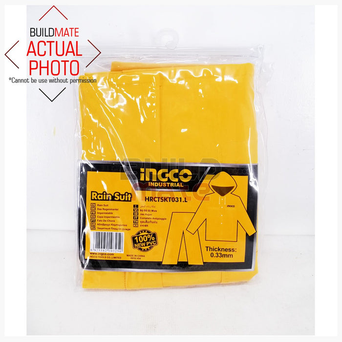 BUILDMATE Ingco New PVC Rain Suit Set M-3XL Waterproof Zippered Hooded Raincoat Outdoor Rain Gear HRCTSKT031 - IHT